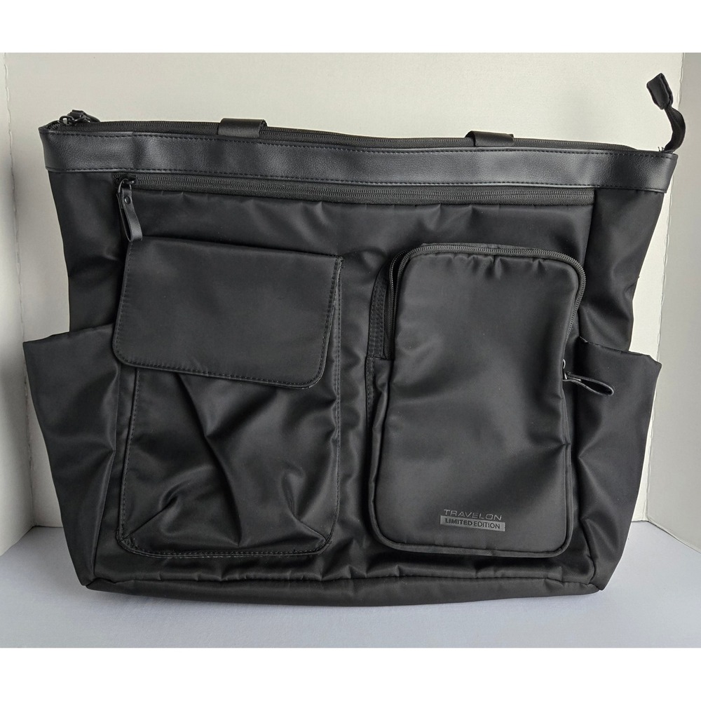 Travelon Limited Edition Black Nylon Laptop Travel Tote Bag with Trolley Sleeve